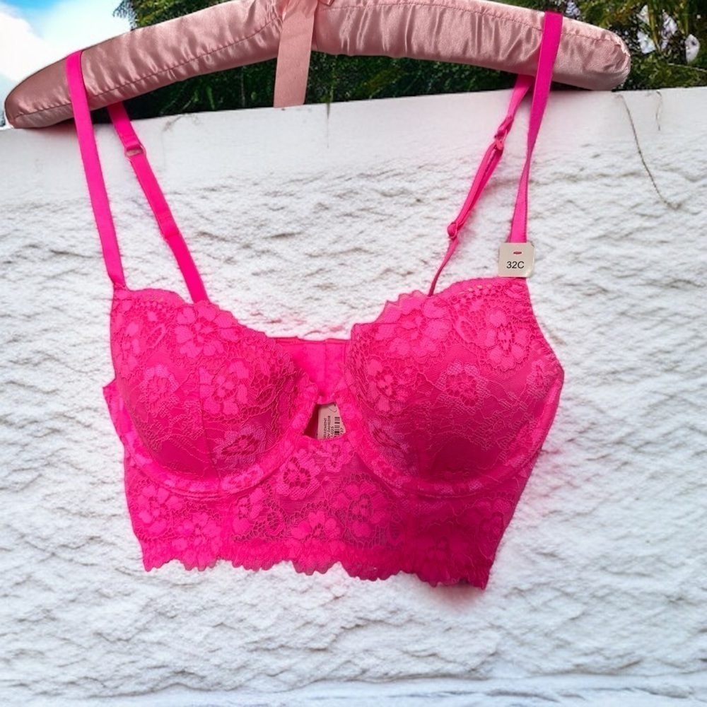 NWT LASENZA Hot Pink Lace Bralette bustier 32C
